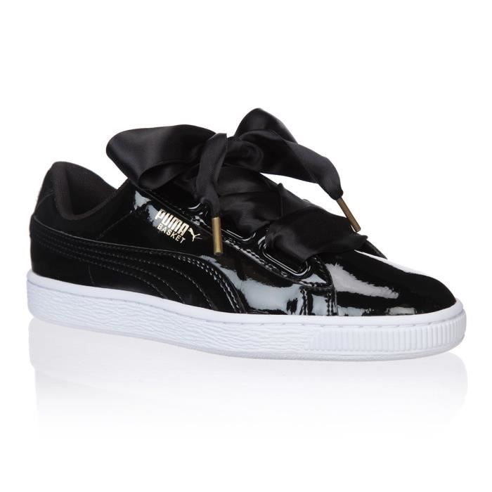 puma basket heart patent noire