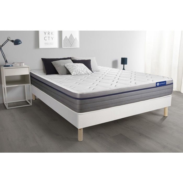 Ensemble matelas Latex+Mémoire de forme ACTILATEX ZEN 160x200 Maxi épaisseur 7zones de confort + sommier KIT blanc 160 x 200 cm