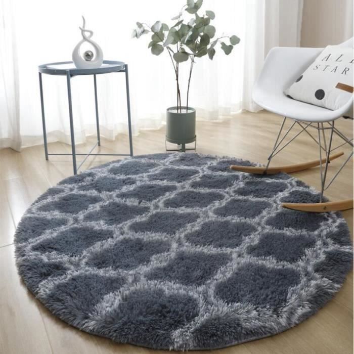AMORUS Tapis de Salon chambre Shaggy Gris foncé Rond Diamètre 120cm
