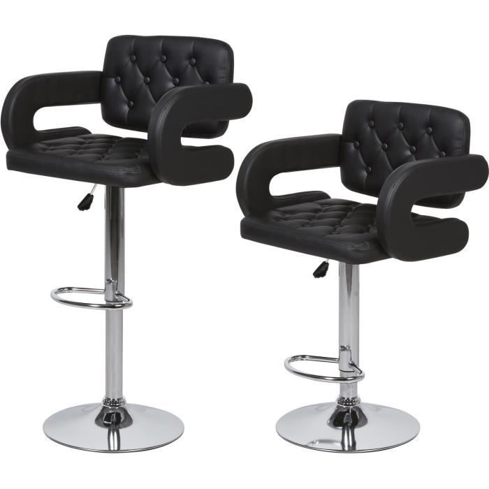 Lot de 2 - Tabouret de bar VIVI Noir - assise Cuir PU pieds Metal