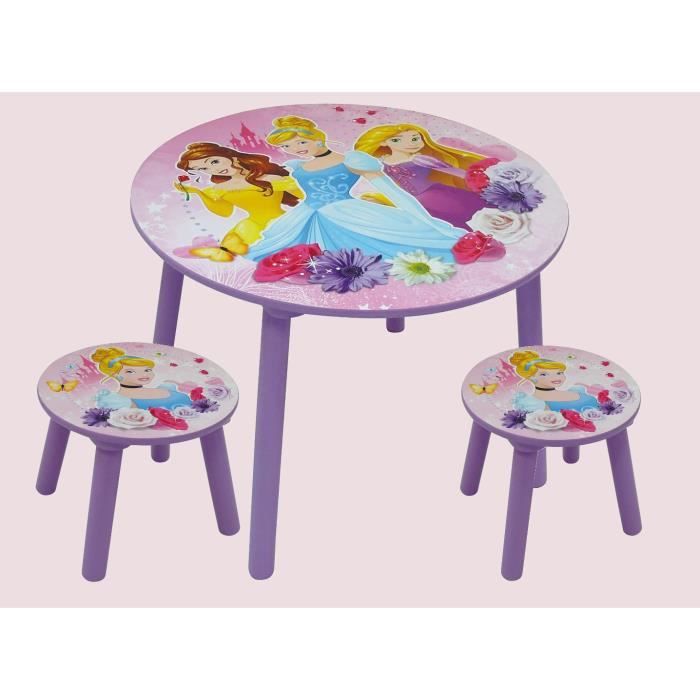 Ensemble Table et 2 tabouret en bois Disney Princesses