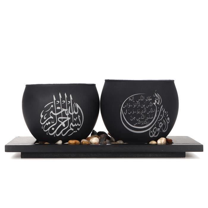Bougeoir en Verre Musulman islamique Avec Caillou LED Décor Ramadan Cadeau NOIR S ma15023