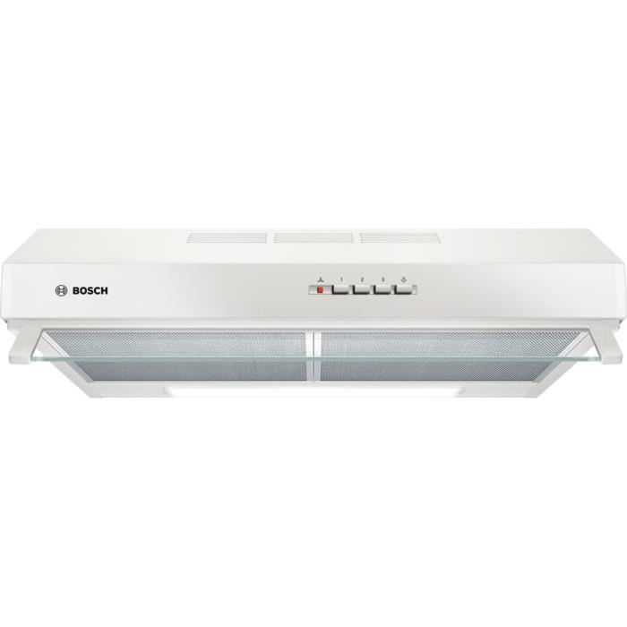 Hotte casquette Bosch DUL63CC20 - Hotte aspirante Casquette - largeur 60 cm - Débit d'air maximum (en m3/h) : 350 - Niveau sonore Dé
