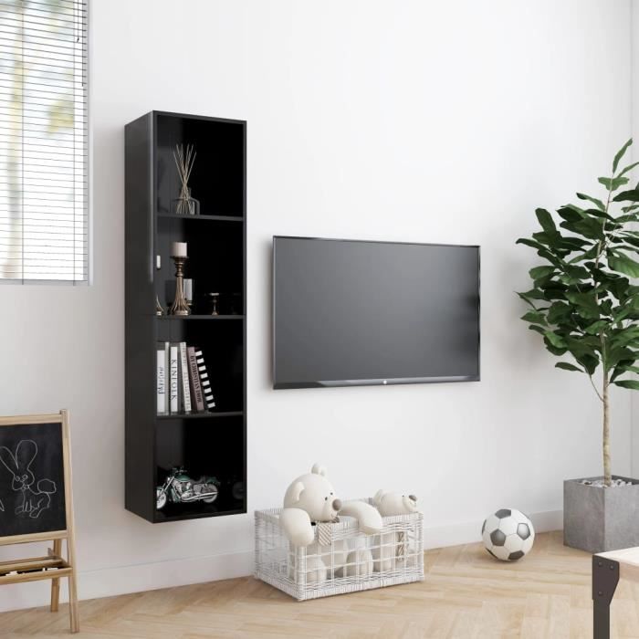 776640 - Design Furniture - Bibliothèque-Meuble TV Contemporain - Meuble Étagère Etagère de Rangement Meuble HI-FI - Noir 143 x 30 x