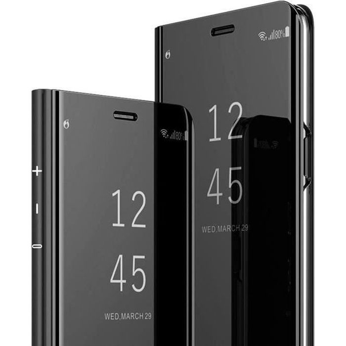 Coque Folio Samsung Galaxy A52, Integral Coque Luxe Cuir Rigide Protection Translucide Clear Antichoc Support, Noir