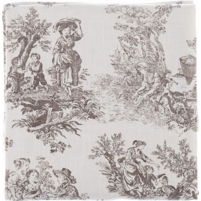 Blanc Mariclo - Nappe / couvre lit 'Toile de Jouy' 180 x 240 cm en coton