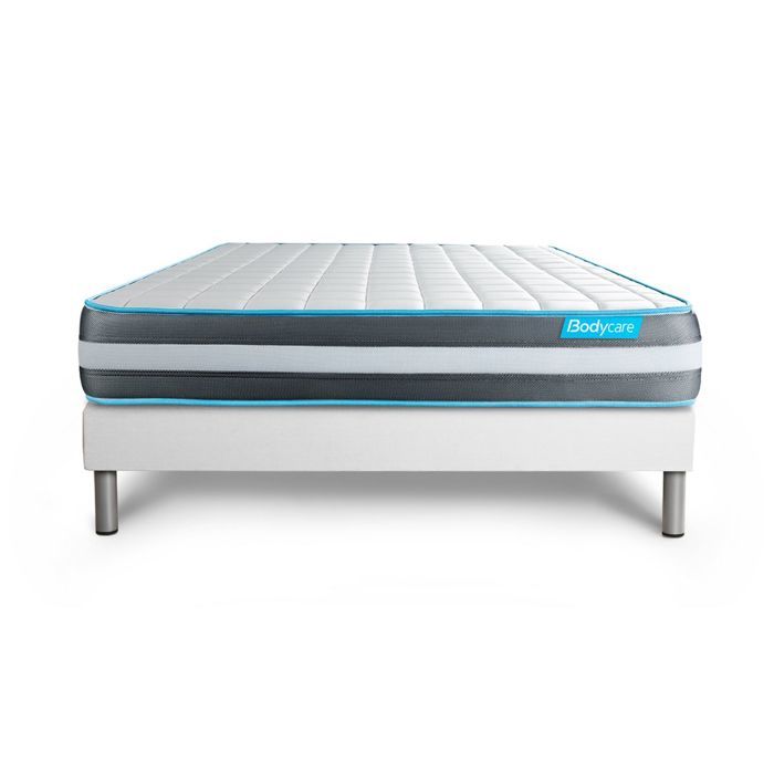 Ensemble sommier matelas 140x200 Bodyform - 20 cm - Confort Ferme - sommier kit blanc