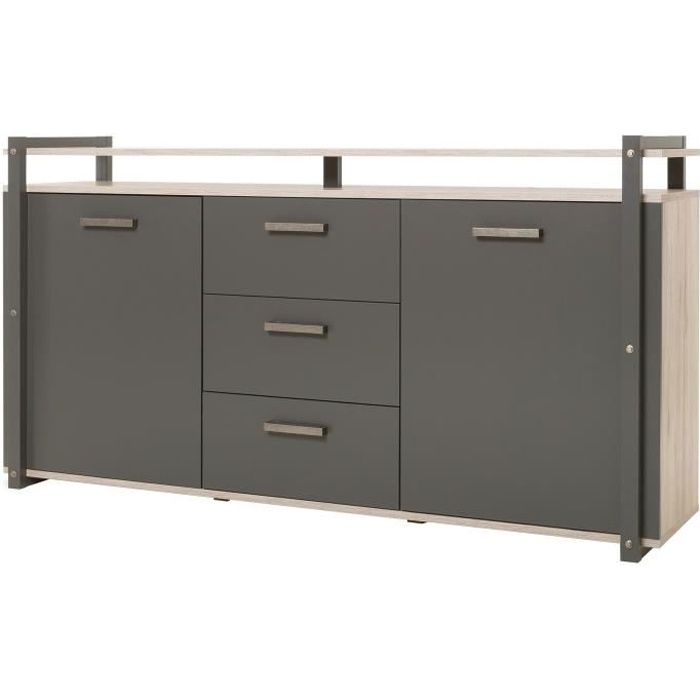 BROOKLYN Buffet bas industriel décor chêne et gris anthracite - L 180 cm