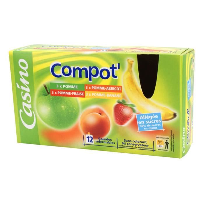 Lot de 12 Compotes 4 Parfums 3 Gourdes - 1200 g