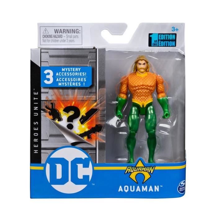 Coffret Figurine Aquaman 10 cm Avec 3 Accessoires Mystere - Personnage DC - Super Heros - Jouet Garcon