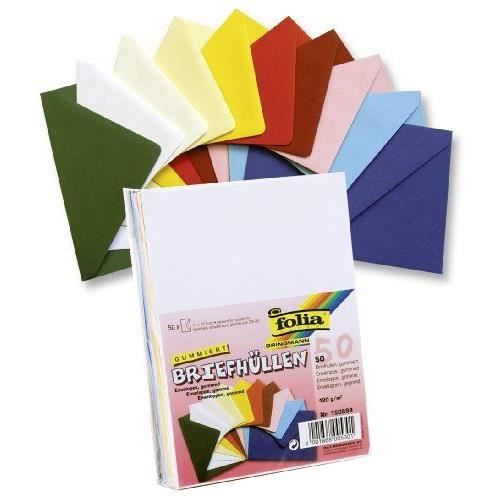 Folia 150599 Enveloppe C6 Gommé Coloris divers Lot de 50 Import Allemagne