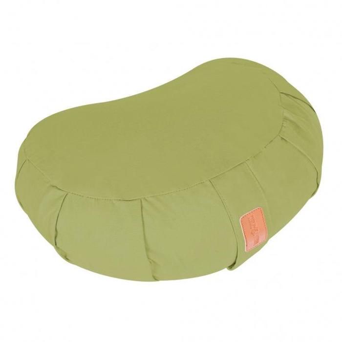 Coussin de méditation demi-lune vert - Hauteur d'assise : 19 cm - Coussin de yoga avec rembourrage en balles d'épeautre