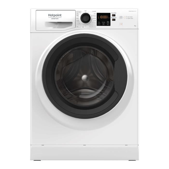 Lave-linge hublot à poser HOTPOINT NS963CWKFRN - 9 kg - Moteur induction - 60 cm - 1600 tr/mn - Classe D - Blanc