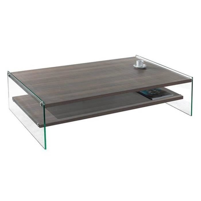 Table basse rectangle BELLA 2 plateaux coloris noyer piétement en verre marron Verre Inside75