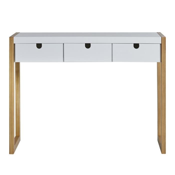 KARE Console 3 tiroirs - Décor chêne et blanc - L 101 x P 37 x H 77 cm