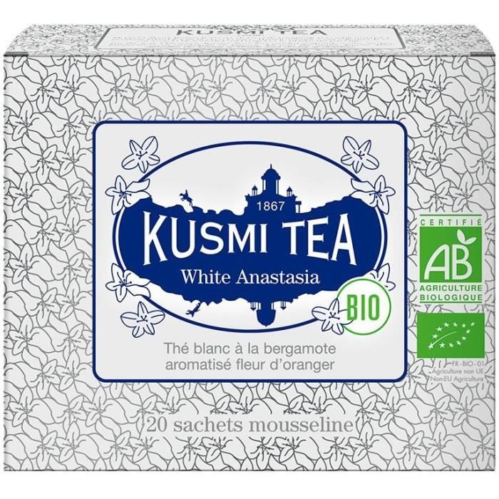 KUSMI TEA Thé blanc White Anastasia - Bio - Etui 20 sachets mousseline - 40 g