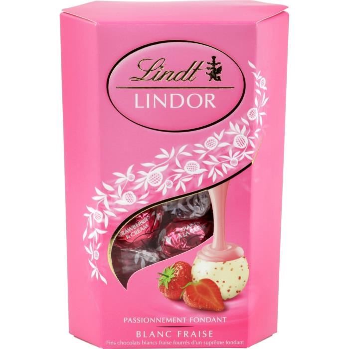 Lindt Lindor Cornet Boules Blanc Fraise 200g