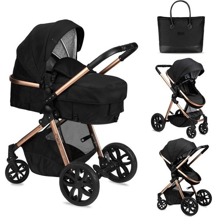 MoMi Limuru Poussette bébé canne compacte Avec position allongée Ceinture 5 points de sécurité - accessoires inclus Noir