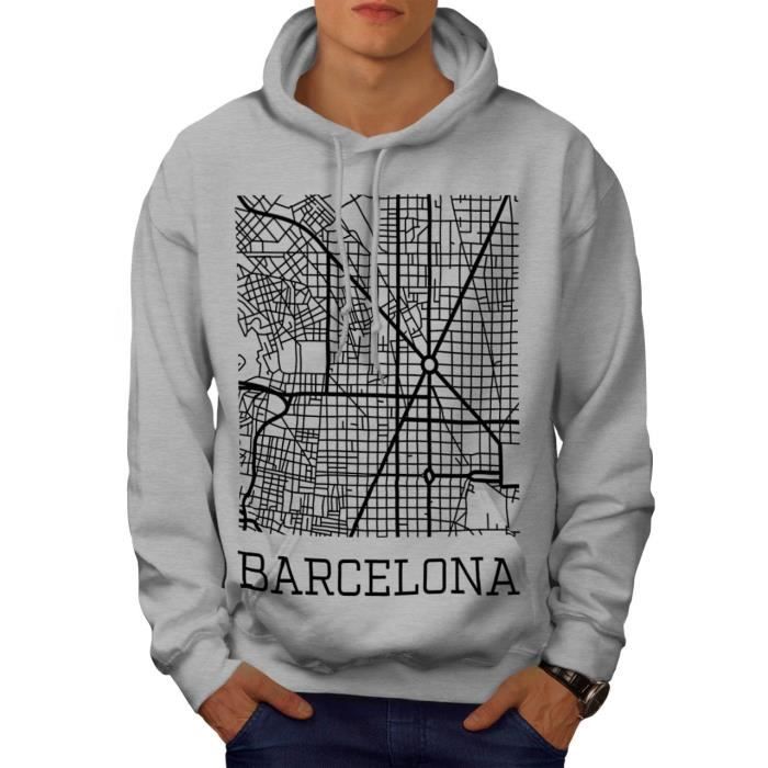 Espagne Ville Barcelone Ville Carte Men M Sweat à capuche - Wellcoda