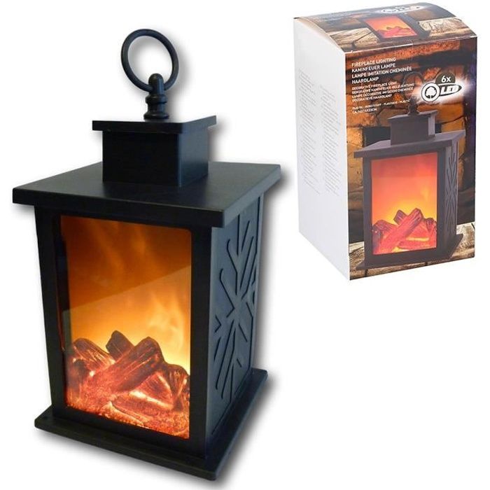 Lanterne Cheminée LED Effet Flamme - Lumière 6 LED - Effet Au coin du feu