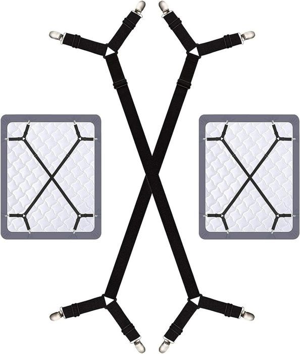 2pcs Sangles de Support de Drap de lit Longues réglables Pinces pour Drap de lit Tendeurs réglables en Croix pour Drap-Housse