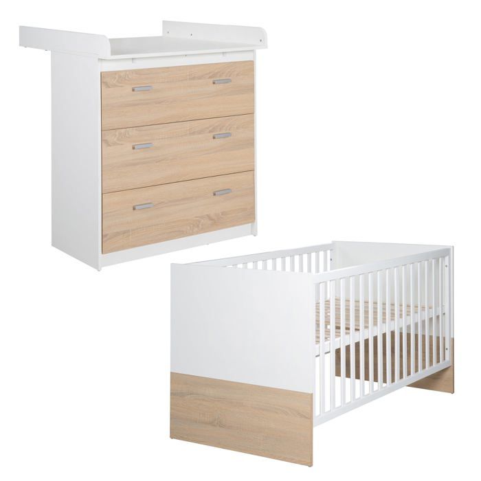 Chambre+Bebe+Duo+ROBA+-+Gabriella+-+Lit+evolutif+70x140+++Commode+à+Langer+Compacte+-+Bicolore