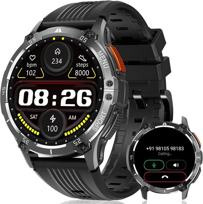 Montre Connectée AMOLED 1.96" Appel Bluetooth GPS ECG - Smartwatch Homme Femme Noir