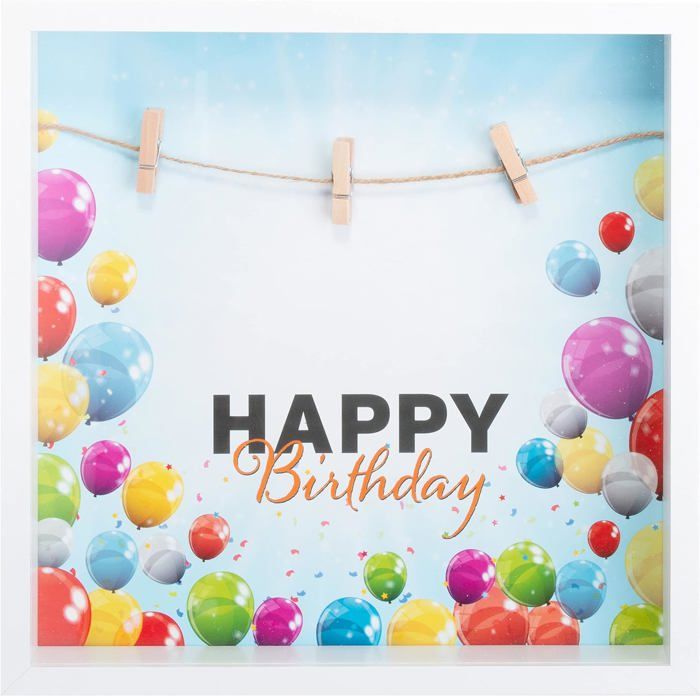 Cadre photo cadeau d'anniversaire 28 x 28 x 4,5 cm Blanc – Corde avec 3 ...