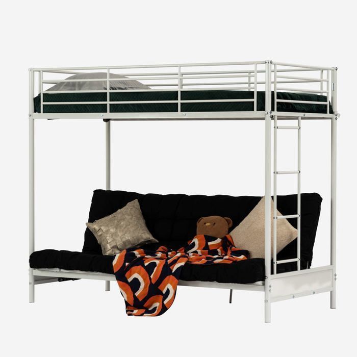 MEUBLES COSY Lit superposé 90x190cm avec banquette convertible canapé en métal blanc (matelas non inclus) - LIBERTY