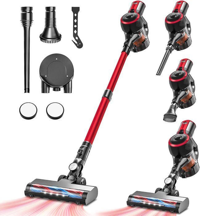 Aspirateur Balai Sans Fil N300 - 25KPa, 175W, 50Min Autonomie, Léger 1.8kg, 6 En 1 Pour Poils Animaux, Tapis, Voiture
