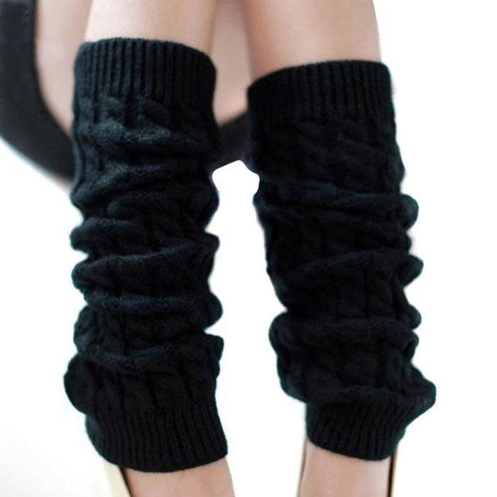 Jambières en tricot pour chevilles et jambes chaussettes hautes tricotées au crochet pour lhiver noir