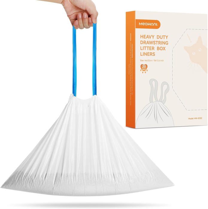 Pettiny 20 Sacs à Litière Pour Chat Avec Cordons De Serrage Doublures Résistantes Aux Griffures