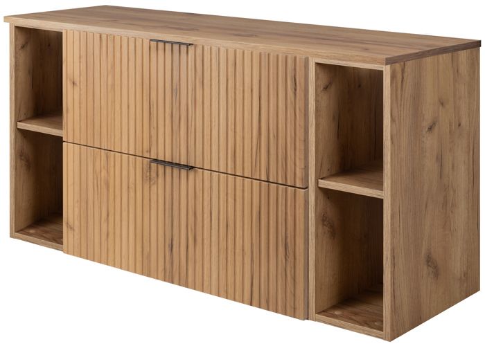 Meuble de Salle de Bain Suspendu Sous Vasque avec 2 Étagères Extensions et Plan FLOW – Chêne – 120 cm Meuble de Salle de Bain Suspendu Sous Vasque avec 2 Étagères Extensions et Plan FLOW – Chêne – 120 cm