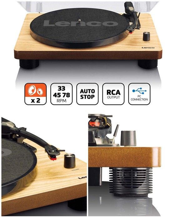 Platine DISQUE Vinyle bois Vintage USB 33 45 78 Tours St&eacute;r&eacute;o RCA lecteur/enregistreur USB