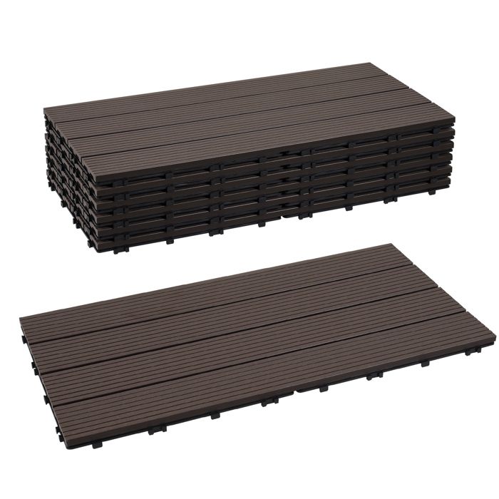 Lot De 9 Dalles De Terrasse Composite à Clipser – 12x12 Pouces, Marron Foncé
