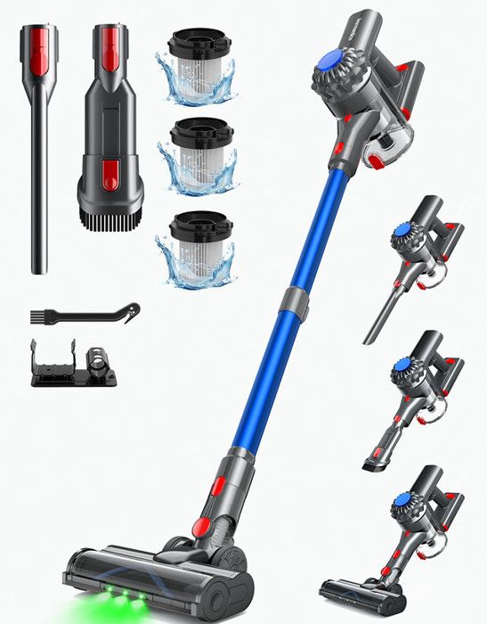 Ivormentico Aspirateur Balai sans Fil50Mins/40K PA Aspirateur sans FilAspirateur Balai avec LED Verte Aspirateur avec Brosse