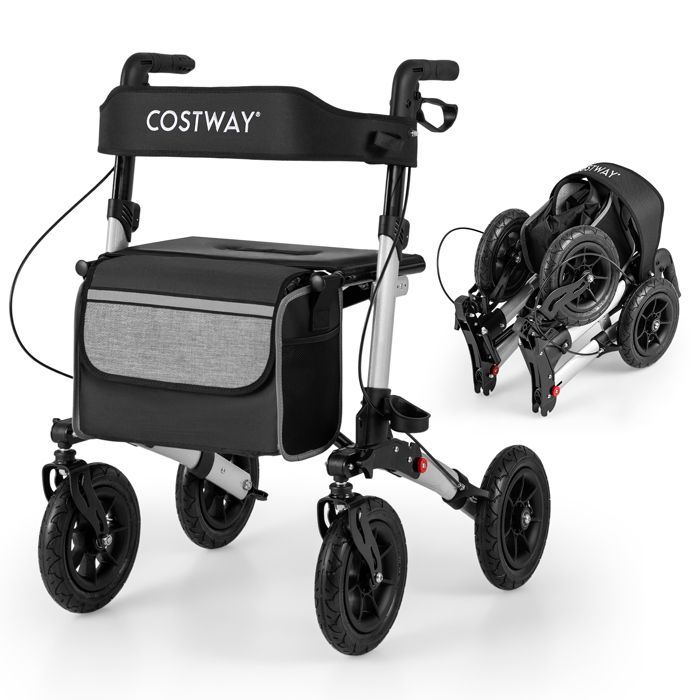 Déambulateur Pliable à 4 Roues avec Siège, Poignées Hauteur Réglables