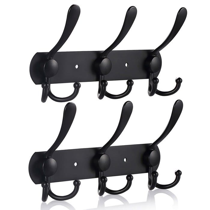 Porte-manteau mural 9 crochets en inox noir mat – lot de 2 anti-rouille style industriel