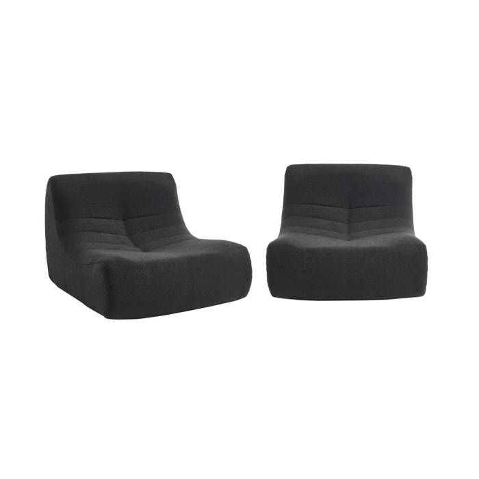 Lot de 2 fauteuils chauffeuses en bouclette texturée noir style contemporain 1 place