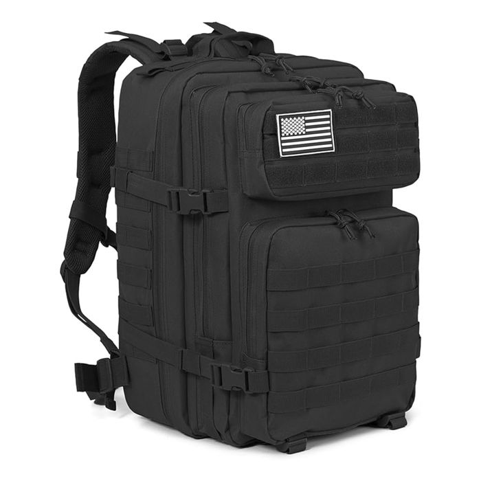 DAM Sac à dos tactique militaire de 45 Litres avec système Molle de grande capacité et imperméable. 33x29x45 Cm. Noir