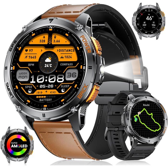 Montre Connectée LIGE Homme GPS AMOLED 1 43 Militaire avec Lampe Torche Montre Connectée LIGE Homme GPS AMOLED 1 43 Militaire avec Lampe Torche