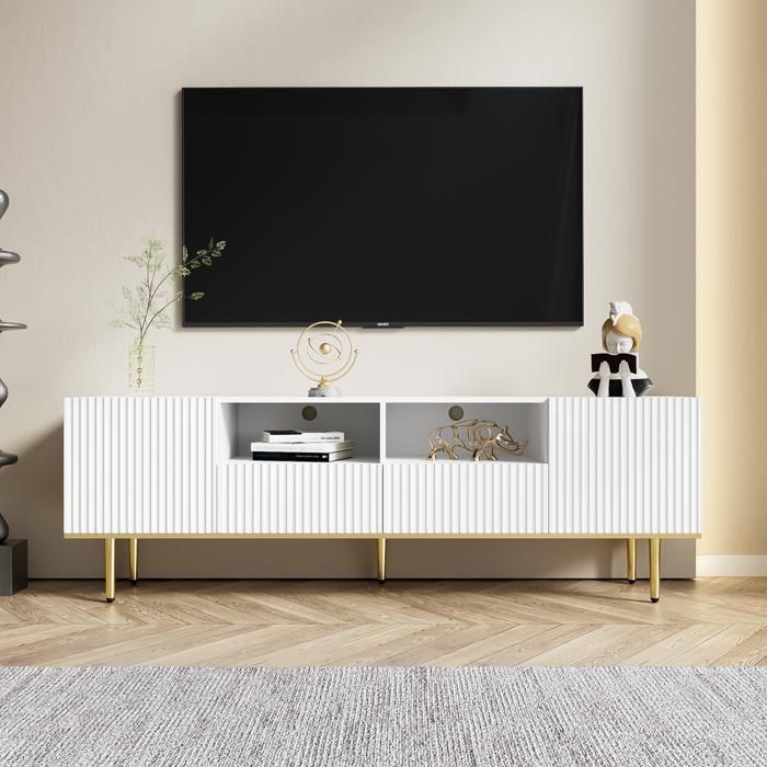 Meuble TV moderne avec pieds et bord dorés