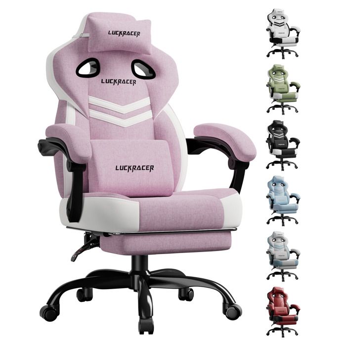 LUCKRACER Chaise de gaming chaise de bureau avec accoudoirs intégrés coussin en mousse à mémoire de forme repose piedsRose