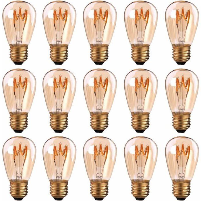 Ampoules LED vintage - MICH - Lot de 15 - E27 - Filament spirale - 3 W - Dimmable - 2200 K - Blanc très chaud - 140 lm