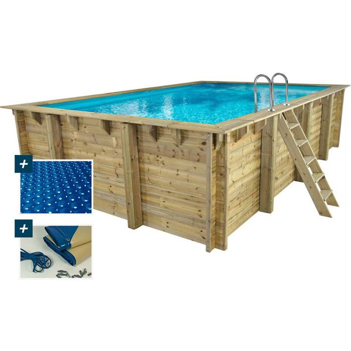 Piscine bois rectangle Panama 130 - 6.20 x 4.10 x 1.30 m + Bâche à bulles 180 µ - Bâche hiver 280 g/m² +