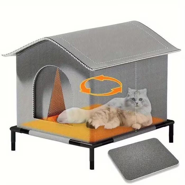 Meilleurs prix pour Maison pour Chat dExtérieur-Abri Extérieur avec Tapis et Sol SurélevéIsolation Thermique Hiver Tente pour Animaux Lit NicheGris
