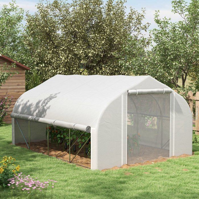 Serre tunnel de jardin 12 m² serre de jardin tunnel avec porte et 8 fenêtres bâche PE 140 g/m² 400 x 200 x 200cm blanc