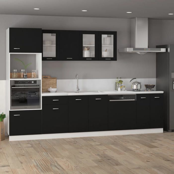 Promo 2026Armoire à tiroirs(1 pcs) Armoire/Vitrine/Placard - SARAZYJ - meuble de cuisine - Lyon Noir 40x46x815 cm Bois din