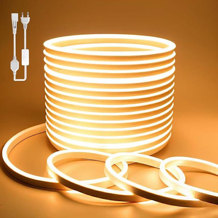 Ruban LED Exterieur Etanche 5M Jaune de Bandeau LED 220V Néon Bande Eclairage Lumineuse IP65 de Flexible Imperméable 5M Jaune