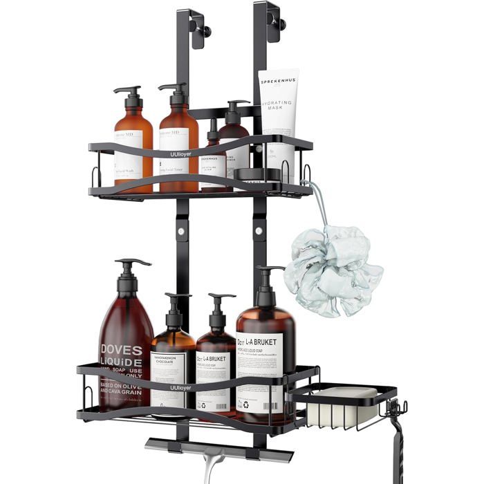 Étagère de douche suspendue - SWAPY - Noir - Acier antirouille - Installation sans perçage - Capacité 7 kg